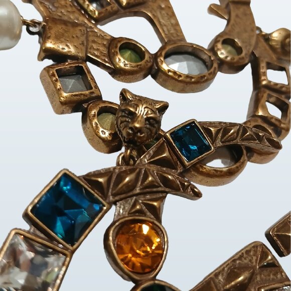 Vintage multicolored, crystal rhinestone, Gucci, necklace and earring set - Picture 13 of 14